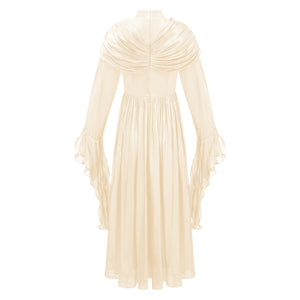 Aurohaya Danuta Neutral Ruched Pleated Maxi Dress