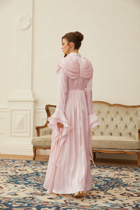 Aurohaya Danuta Pink Ruched Pleated Maxi Dress