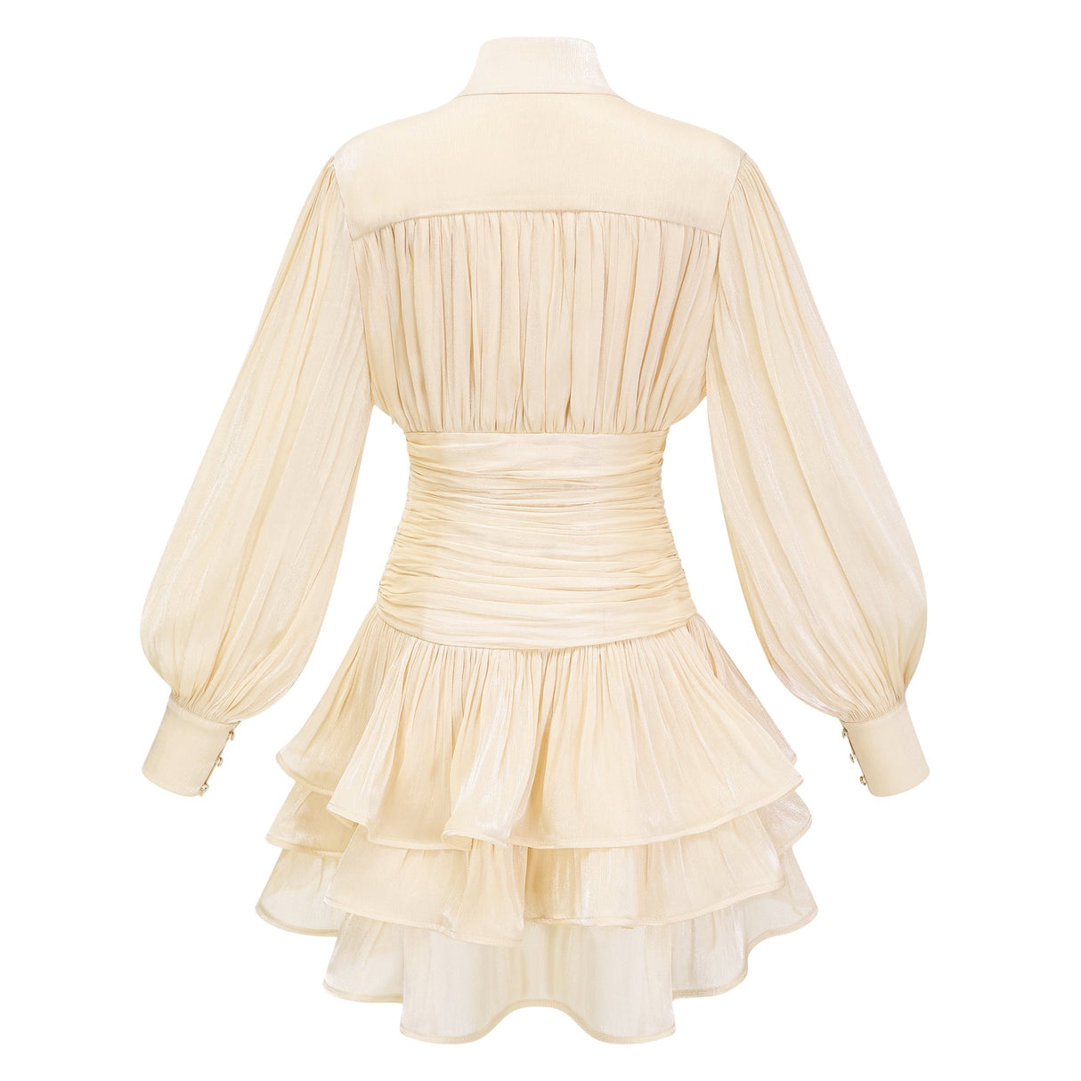 Aurohaya Emersyn Neutrals High-Neck Ruffled Detail Mini Dress