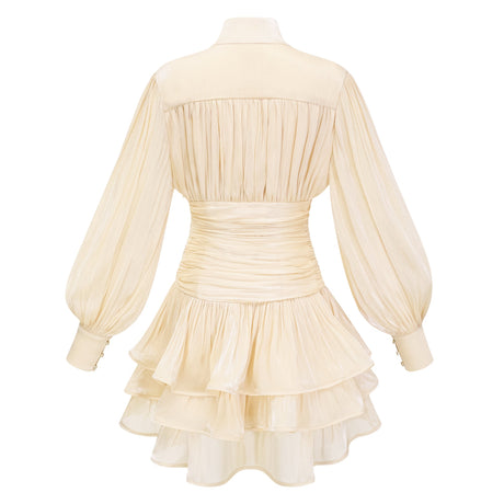 Aurohaya Emersyn Neutrals High-Neck Ruffled Detail Mini Dress