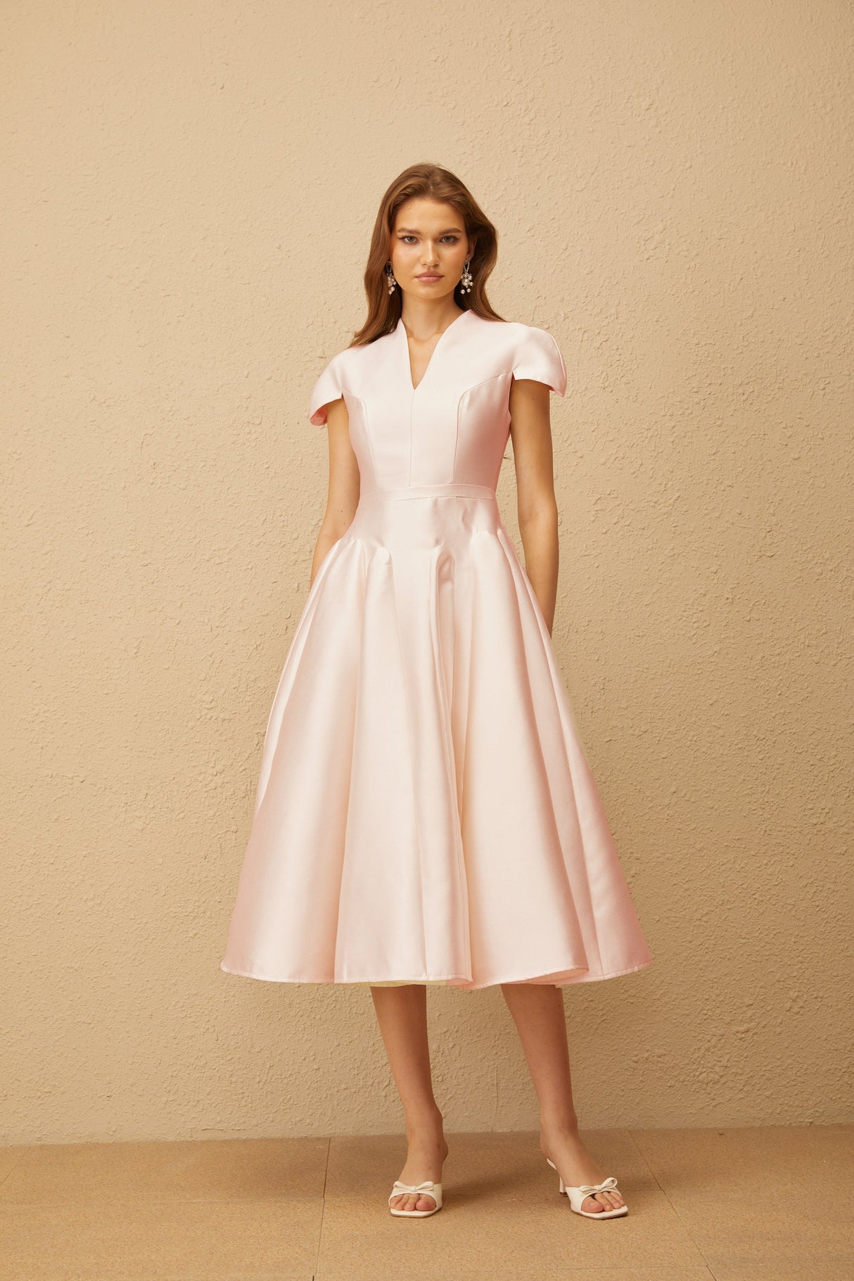 Aurohaya Aventin Pink Godet Design Midi Dress