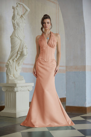 Aurohaya Aurélie Orange Halterneck Mermaid Maxi Dress