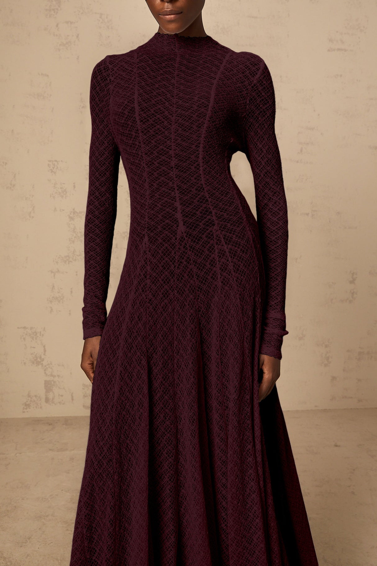 Aurohaya Athena wavy-pattern lace maxi dress in Red