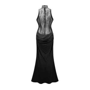 Aurohaya Borbála Black Lace Bodice Ruched Maxi Dress