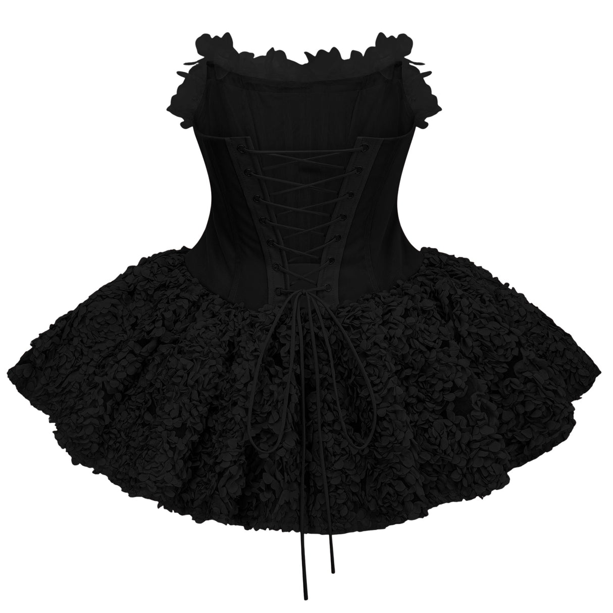 Aurohaya Rachel Black 3D Petal Tulle Mini Dress