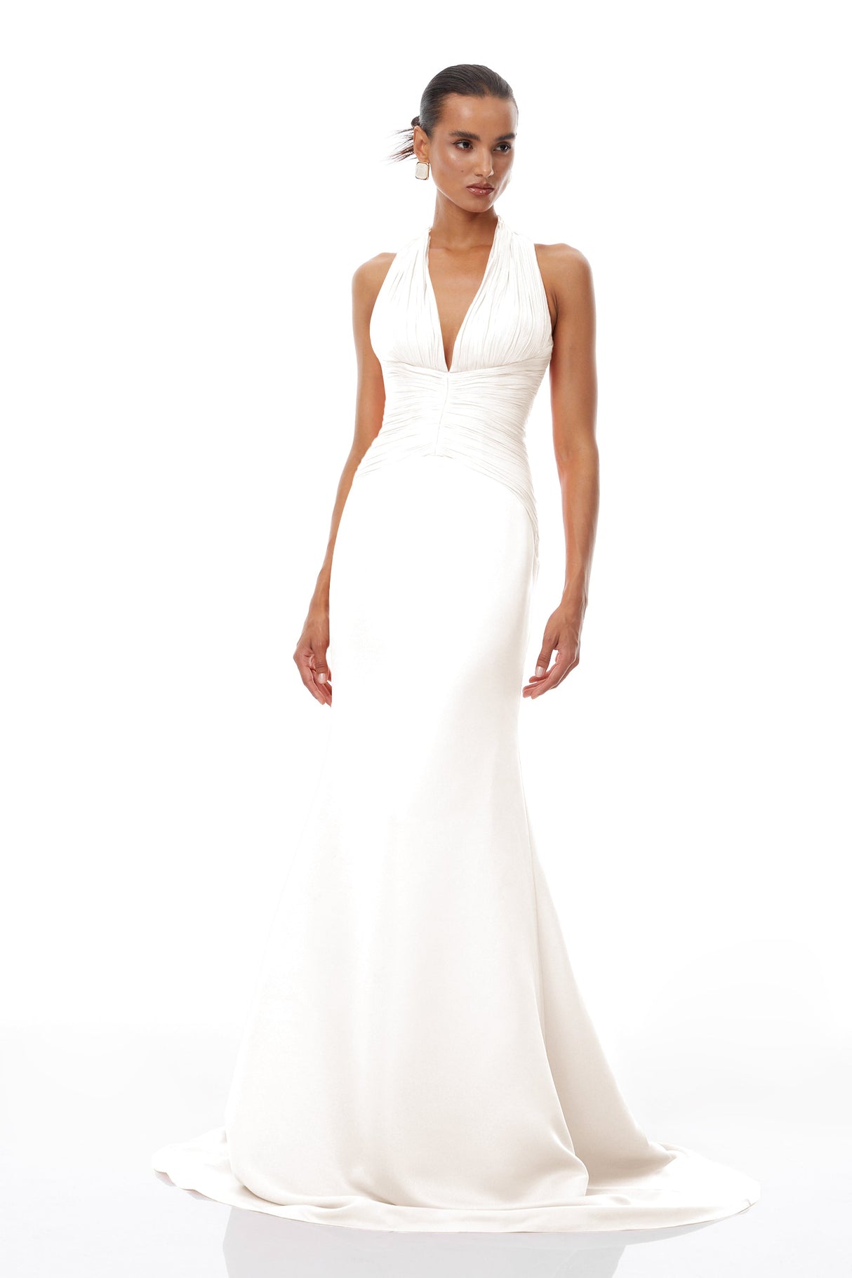 Aurohaya Emmeline White Train Design Gathered Maxi Dress