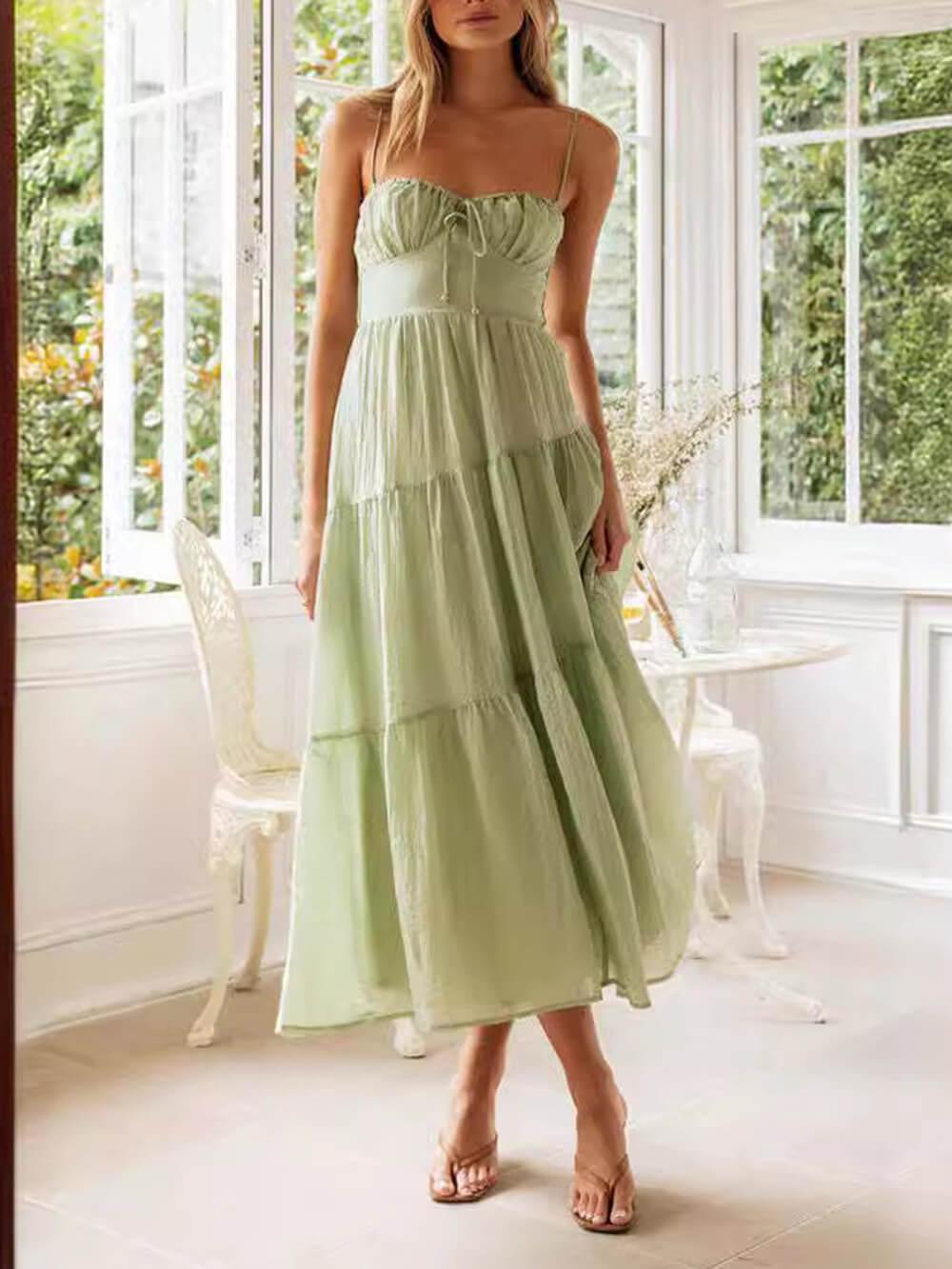 Aurohaya Backless Lace-Up Sleeveless Patchwork Slip Dress