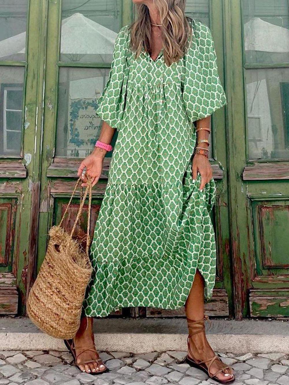 Aurohaya Bohemian Printed Maxi Dress
