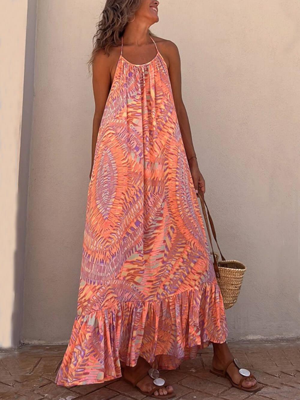 Aurohaya Golden Times Ethnic Print A-line Vacation Maxi Dress