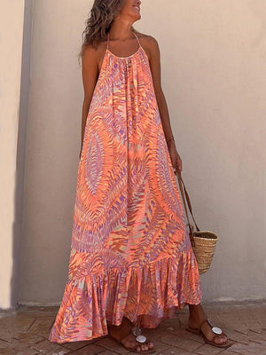 Aurohaya Golden Times Ethnic Print A-line Vacation Maxi Dress