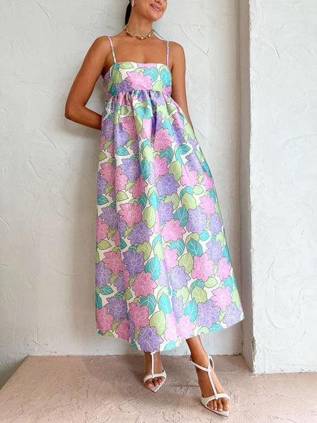 Aurohaya Beautiful Temperament Printed Strapless Backless Swing Dress