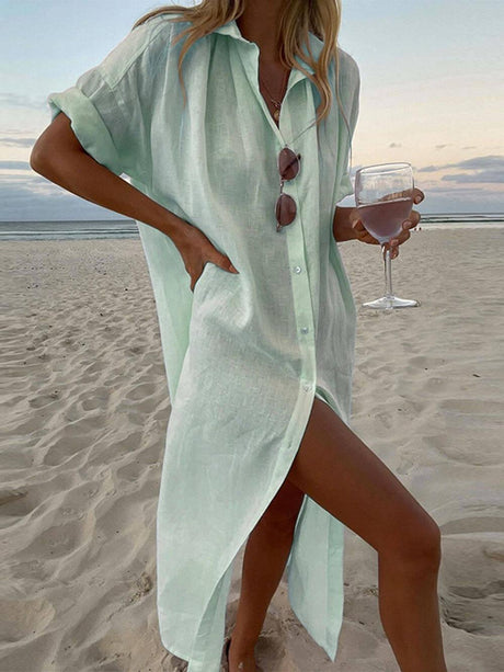 Aurohaya Simple Concept Maxi Shirt Dress Green