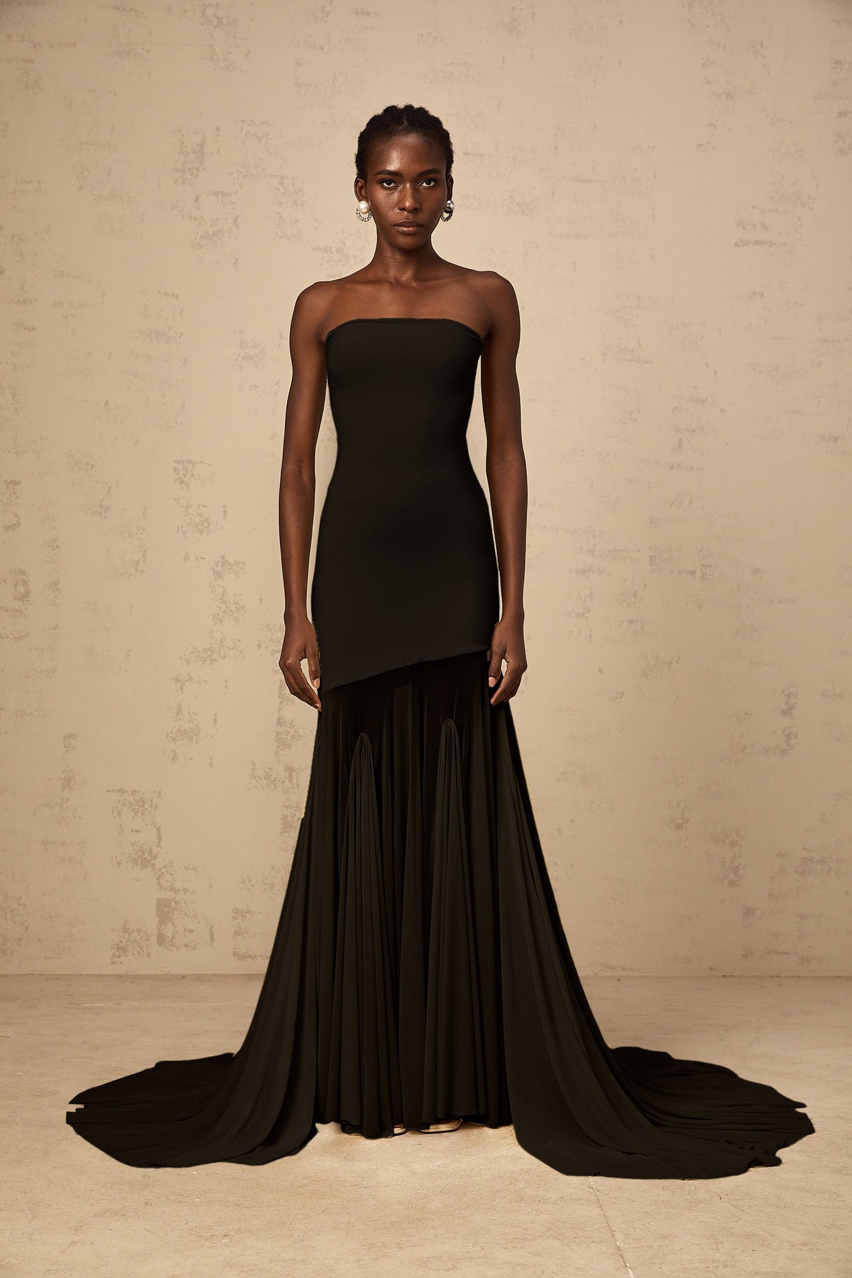 Aurohaya Josiane Black Off-shoulder Sheer Tulle Maxi Dress