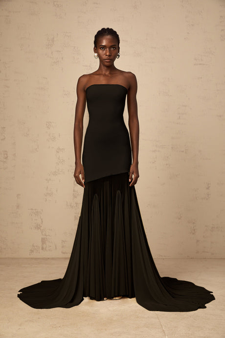 Aurohaya Josiane Black Off-shoulder Sheer Tulle Maxi Dress