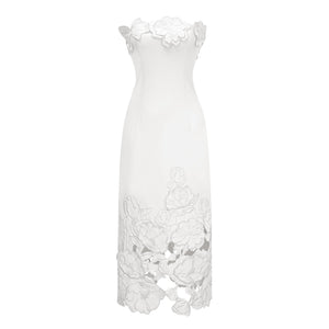 Aurohaya Inga White Strapless Floral Embroidered Maxi Dress