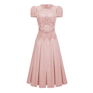 Aurohaya Maelle Pink Flower Embroidered Maxi Dress