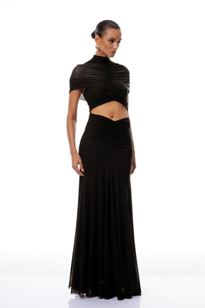Aurohaya Bruna Cut-Out Ruched Mesh Maxi Dress