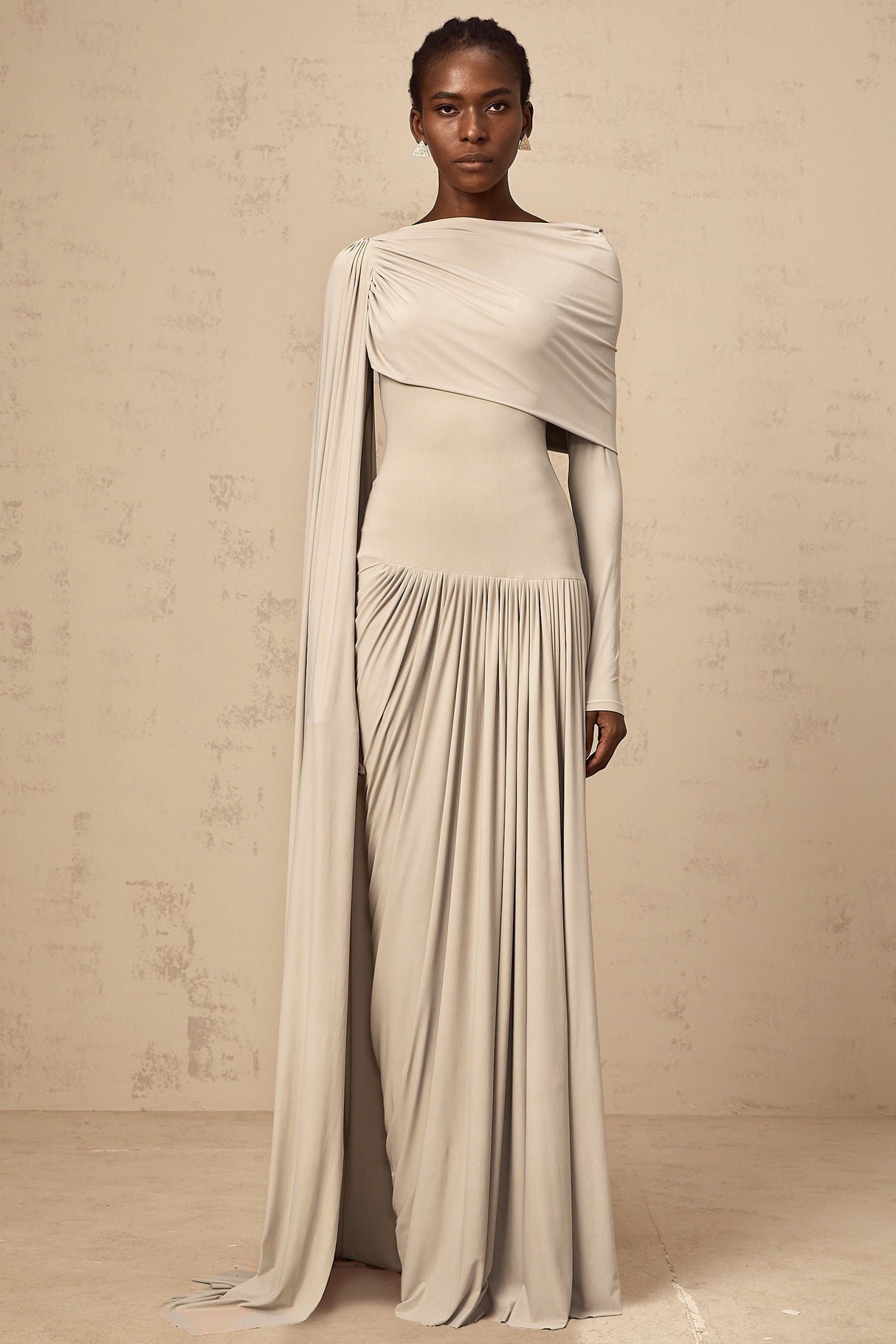 Aurohaya Gaëlle Neutrals Ribbon-design Draped Maxi Dress