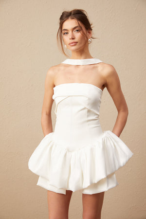Aurohaya Aurélie white halterneck ruffled mini dress White