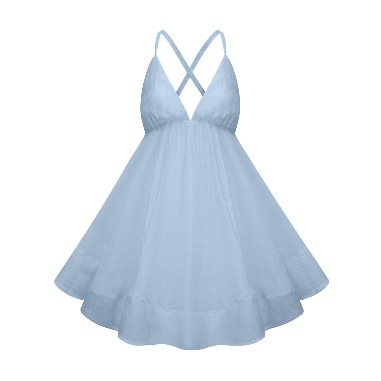 Aurohaya Quincie Blue Shirred Flounced Mini Dress