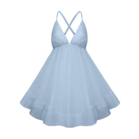 Aurohaya Quincie Blue Shirred Flounced Mini Dress