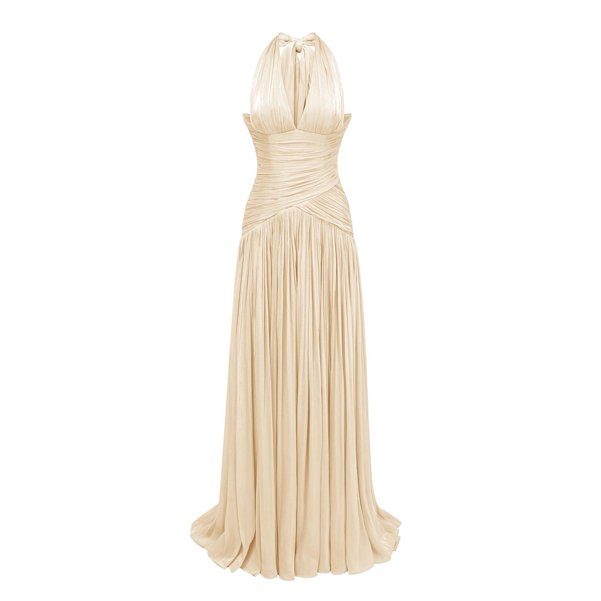 Aurohaya Verdelune Neutral Gathered Maxi Dress Beige