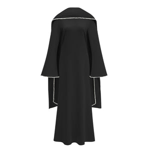 Aurohaya Piroska Black Pearl Trim Shawl Detail Maxi Dress