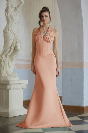 Aurohaya Aurélie Orange Halterneck Mermaid Maxi Dress