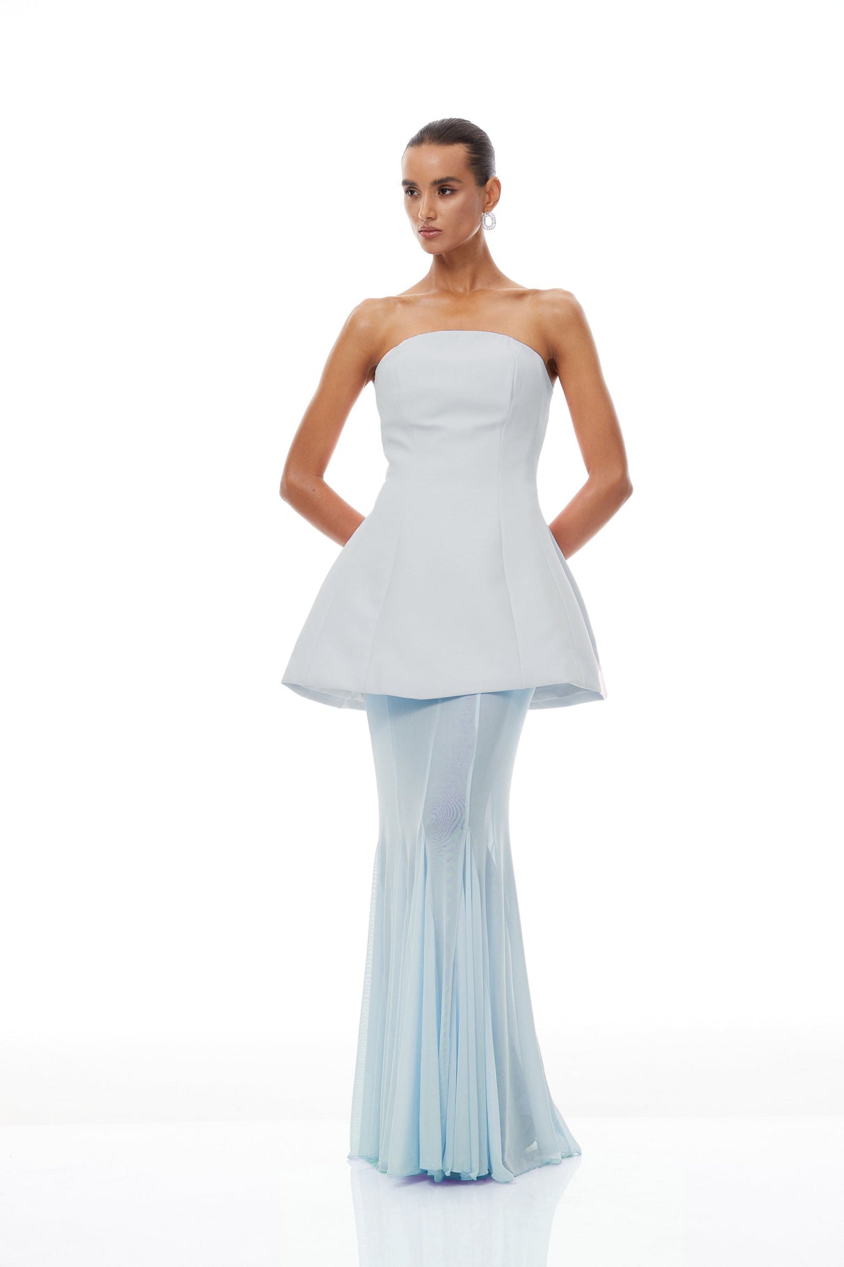 Aurohaya Mélanie Blue Corset Dress & Mesh Skirt Set