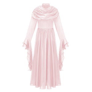 Aurohaya Danuta Pink Ruched Pleated Maxi Dress