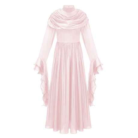 Aurohaya Danuta Pink Ruched Pleated Maxi Dress