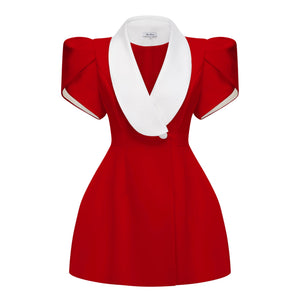 Aurohaya Acharya Red Shawl Lapel Mini Dress