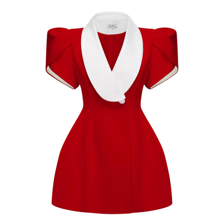 Aurohaya Acharya Red Shawl Lapel Mini Dress