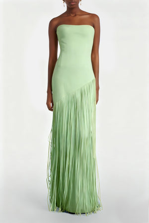 Aurohaya Cayetana Emerald Green Fringe Maxi Dress with Cape Effect