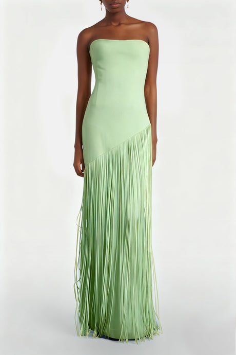Aurohaya Cayetana Emerald Green Fringe Maxi Dress with Cape Effect