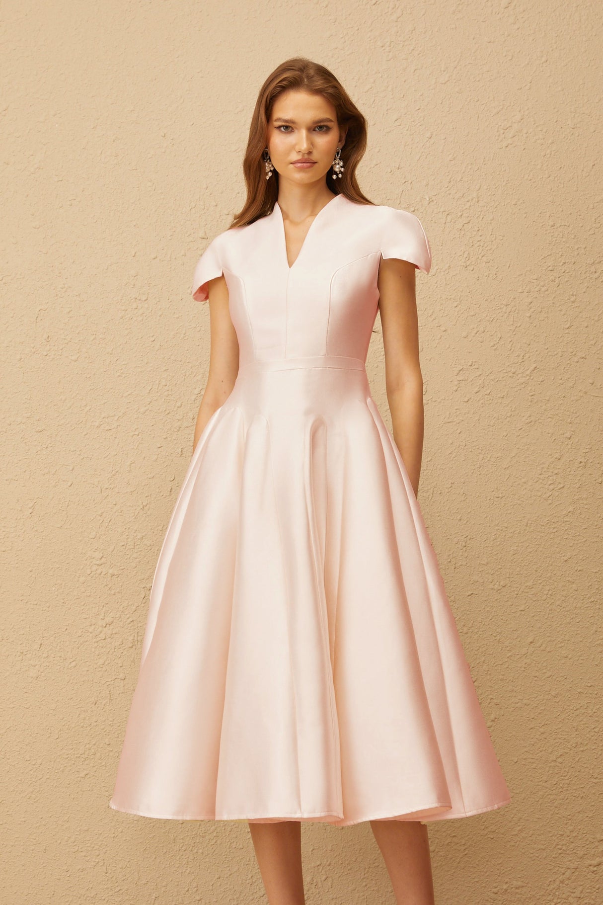 Aurohaya Aventin Pink Godet Design Midi Dress