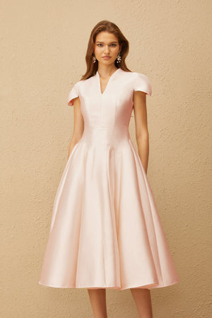 Aurohaya Aventin Pink Godet Design Midi Dress