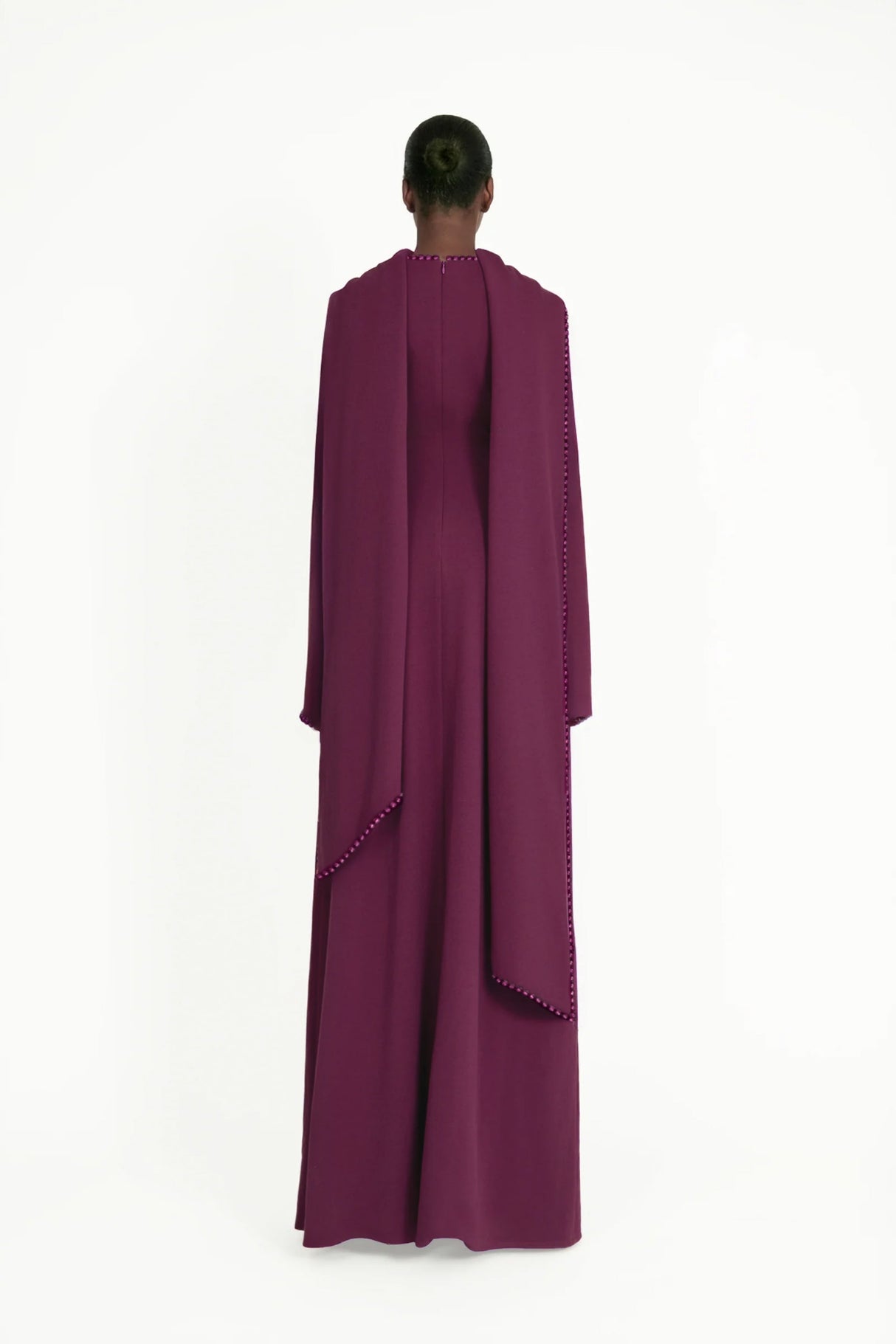 Aurohaya Piroska Purple Pearl Trim Shawl Detail Maxi Dress