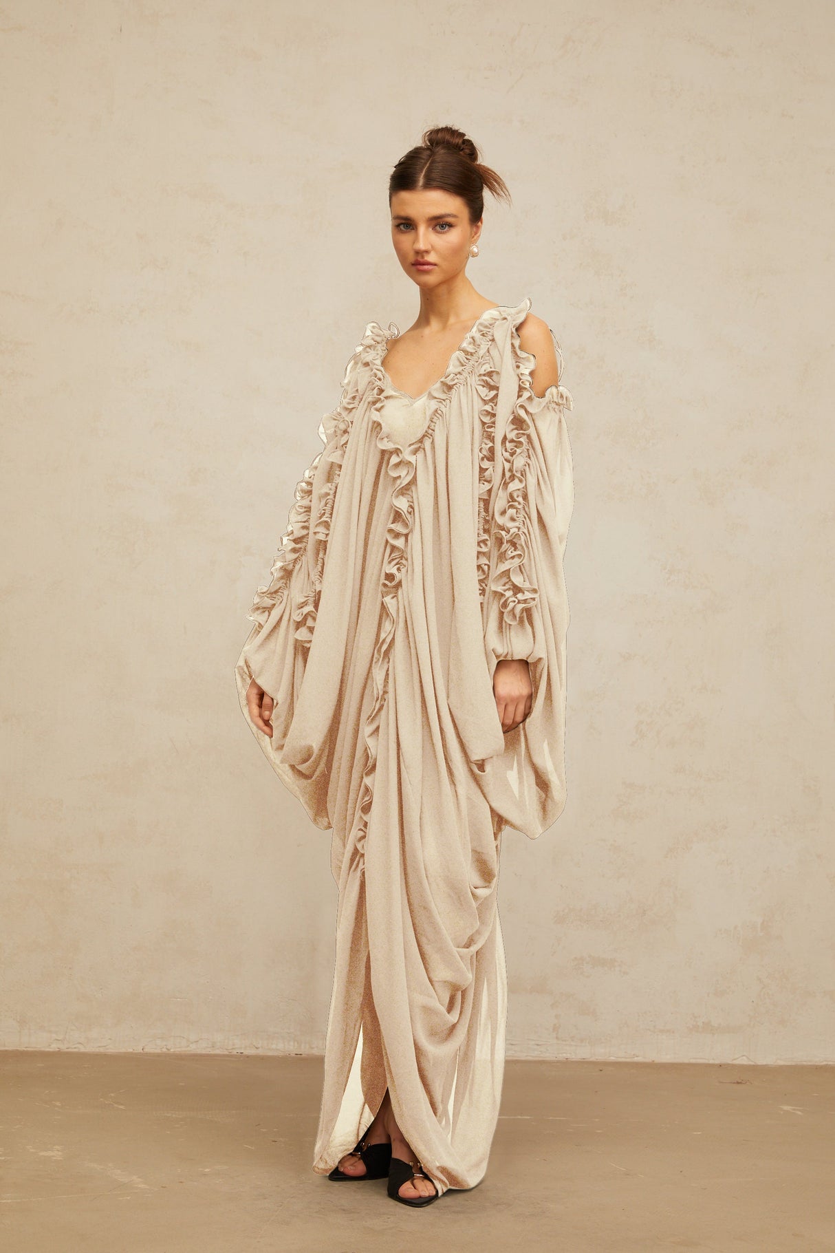 Aurohaya Aglaé ruffled-trim tulle maxi dress