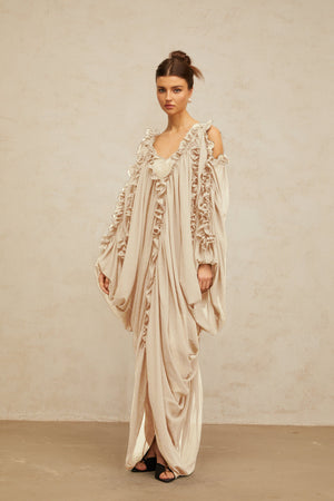 Aurohaya Aglaé ruffled-trim tulle maxi dress