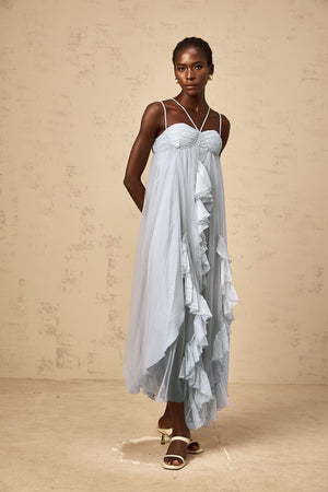 Aurohaya Colette layered ruffled tulle maxi dress in Blue