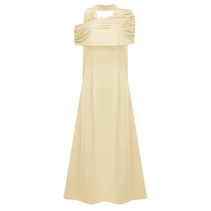Aurohaya Benedetta Yellow One Shoulder Satin Maxi Dress