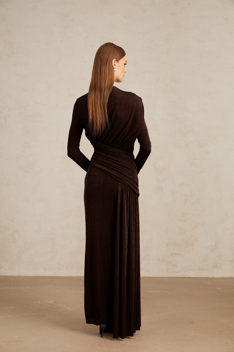 Aurohaya Charme Brown Ruched Maxi Dress