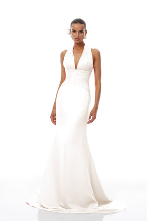 Aurohaya Emmeline White Train Design Gathered Maxi Dress