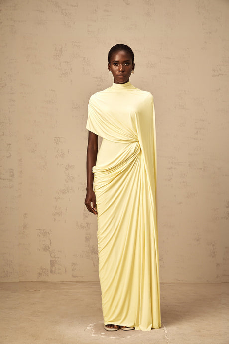 Aurohaya Fenella Asymmetrical Draped Cape & Dress Matching Set