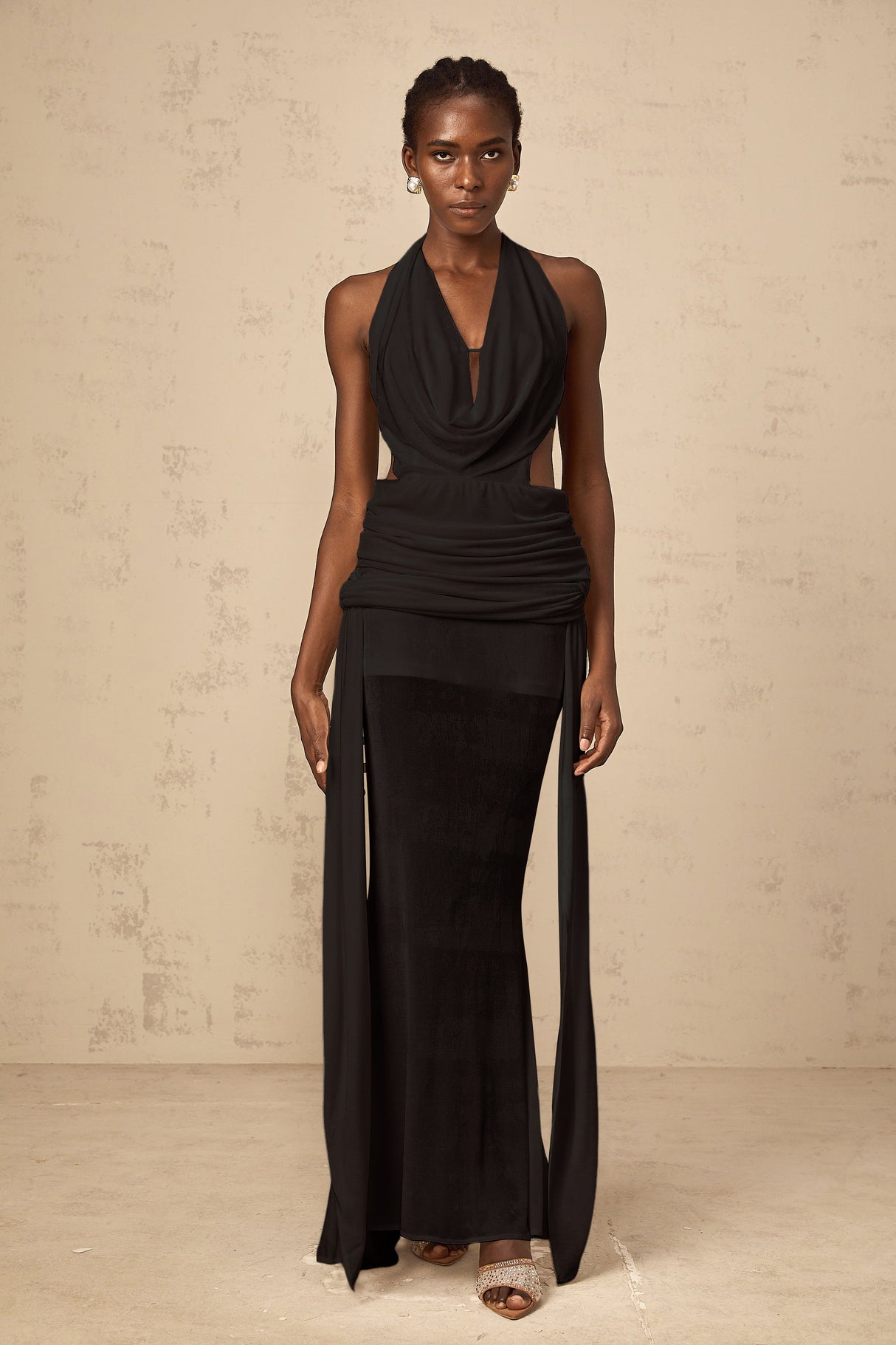 Aurohaya Déotille halterneck backless maxi dress in Black