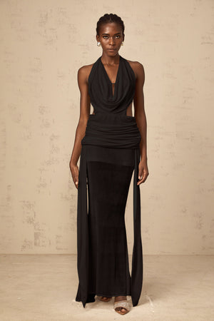 Aurohaya Déotille halterneck backless maxi dress in Black