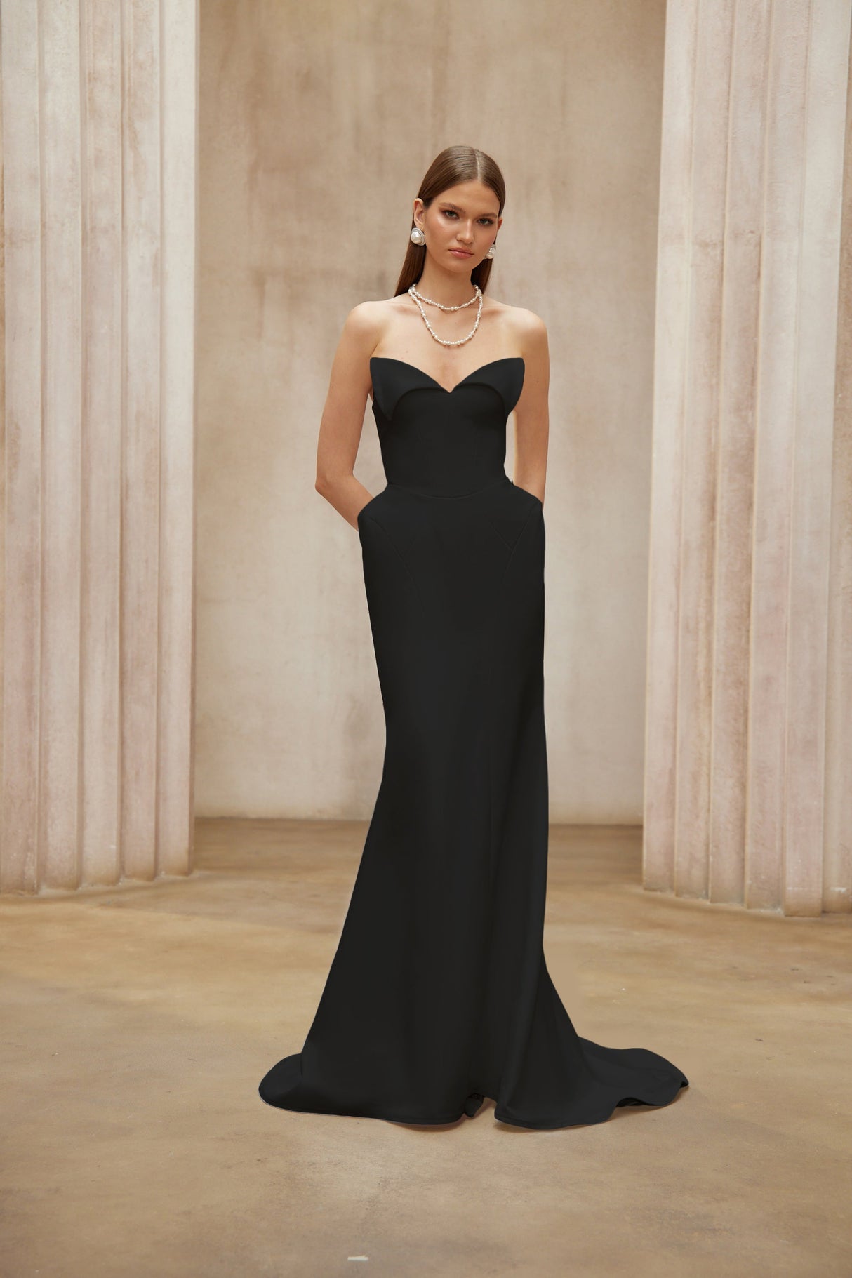 Aurohaya Alba Black Barrel Waist Corset Maxi Dress