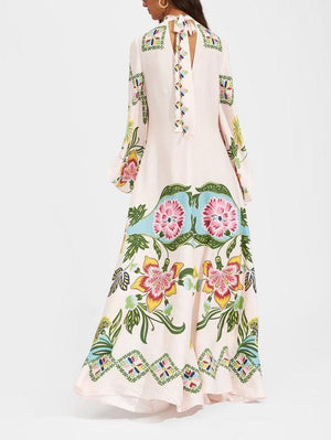 Aurohaya Exquisite Sunshine Floral Print Flowing Maxi Dress