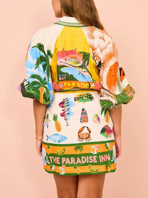Aurohaya Casual Unique Printed Shirt Cardigan Dress